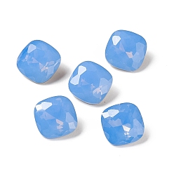 Air Blue Opal Opal Style Eletroplated K9 Glass Rhinestone Cabochons, Pointed Back & Back Plated, Faceted, Square, Air Blue Opal, 10x10x5mm
