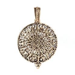 Antique Bronze Alloy Diffuser Locket Pendants, with Magnetic, Flat Round, Antique Bronze, 43x35x16mm, Hole: 7x4mm