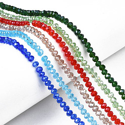 Mixed Color Electroplate Glass Beads Strands, AB Color Plated, Faceted, Rondelle, Mixed Color, 4x3mm, Hole: 0.4mm, about 123~127pcs/strand, 16.5~16.9 inch(42~43cm)