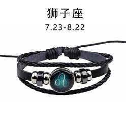 Leo Zodiac Constellation Glow-in-the-Dark Leather Bracelet for Men and Women