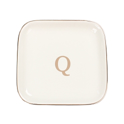 Letter Q Керамическая ювелирная тарелка, лоток для хранения, органайзер для косметических украшений, квадратный, Буква Q, 110x110x15 мм