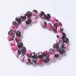 Medium Violet Red Natural Agate Bead Strands, Dyed & Heated, Frosted, Round, Medium Violet Red, 8mm, Hole: 1mm, about 48pcs/strand, 14.96 inch(38cm)