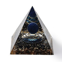 Lapis Lazuli Générateurs d'énergie de résine de pyramide d'orgonite, reiki naturel lapis lazuli et copeaux d'obsidienne à l'intérieur pour la décoration de bureau à domicile, 60x60x59mm