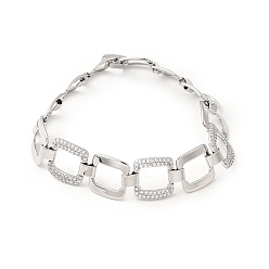 Платина Латунные браслеты-цепочки с микропаве из прозрачных кубических цирконий для женщин, квадратный, долговечный, стойки покрытие, без свинца и без кадмия, платина, 8-1/8 дюйм (20.7 см)