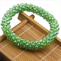 Lime Crystal Glass Beaded Stretch Bracelets, Womens Fashion Handmade Jewelry, Lime, Inner Diameter: 2-3/8 inch(6cm)