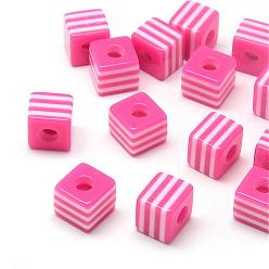 Pale Violet Red Opaque Stripe Resin Beads, Cube, Pale Violet Red, 8x8x8mm, Hole: 2mm