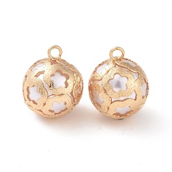 Light Gold Iron Pendants, with ABS Plastic Imitation Pearl Beads, Round, Light Gold, 21x17mm, Hole: 2.5mm