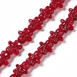Red Transparent Glass Beads, Ginger Man, for Christmas, Red, 15x14x7mm, Hole: 1mm, about 50pcs/strand, 27.17''~27.95''(69~71cm)