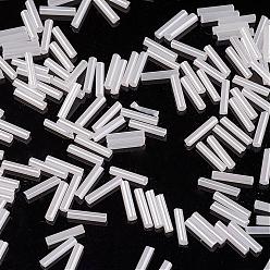 White Glass Bugle Beads, Opaque Colours Lustered, White, 9x2mm, Hole: 0.5mm, about 7000pcs/bag