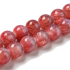 Red Dyed Natural Jade Beads Strands, Round, Red, 6~6.5mm, Hole: 1mm, about 66pcs/strand, 15.75 inch(40cm)