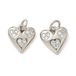 Платина Латунные микро проложить кубического циркония подвески, сердце прелести, долговечный, без кадмия и без свинца, стойки покрытие, с целью перехода в кольце, платина, 11x10.5x2.5 мм, отверстие : 3.6 мм