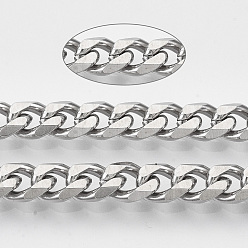 Stainless Steel 201 Stainless Steel Cuban Link Chains, Chunky Curb Chains, with Spool, Unwelded, Stainless Steel Color, Link: 9x6.5x2mm, about 32.8 Feet(10m)/roll