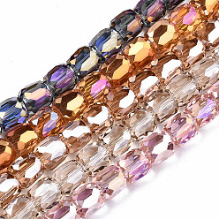 Mixed Color Transparent Electroplate Glass Beads Strands, AB Color Plated, Faceted, Column, Mixed Color, 10x10mm, Hole: 1.4mm, about 50pcs/strand, 19.69inch, (50cm)
