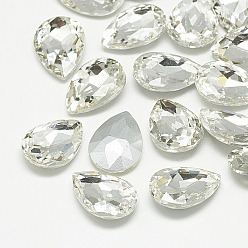 Crystal Pointed Back Glass Rhinestone Cabochons, Back Plated, Faceted, teardrop, Crystal, 6x4x2.5mm