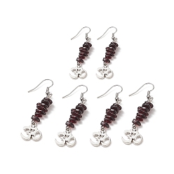 Гранат Серьги-подвески с кусочками натурального граната, Длинные серьги-подвески на тему йоги из старинного серебряного сплава с латунной дужкой для женщин, 66 мм, штифты : 0.5 мм