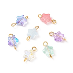 Mixed Color Star Glass Golden Tone Iron Connector Charms, Mixed Color, 15x8.5x4mm, Hole: 1.8mm