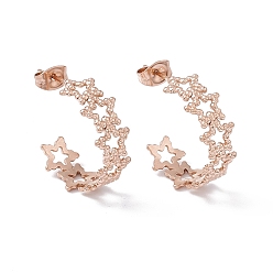 Розовое Золото Ионное покрытие (ip) 304 серьги-гвоздики в виде звезды из нержавеющей стали, полукруглые серьги для женщин, розовое золото , 21x8 мм, штифты : 0.8 мм