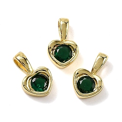 Зеленый Сердце латунные микро проложить кубического циркония прелести, стойки покрытие, долговечный, без кадмия и без свинца, золотые, зелёные, 11.5x7.5x3.5 мм, отверстие : 4x2.5 мм