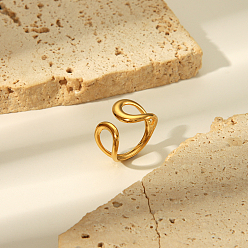 Золотой Регулируемое 304 открытое манжетное кольцо из нержавеющей стали для женщин, анти-выцветание, европейский и американский стиль., золотые, внутренний диаметр: 17 мм