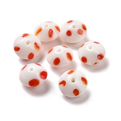 Orange Red Handmade Lampwork Beads, Rondelle with Polka Dots Pattern, Orange Red, 14x9mm, Hole: 1mm