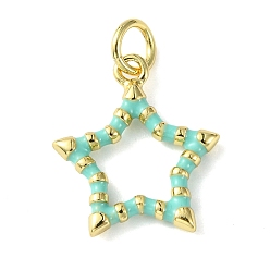 Turquoise Rack Plating Eco-Friendly Brass Enamel Pendants, with Jump Ring, Long-Lasting Plated, Lead Free & Cadmium Free, Real 18K Gold Plated, Star Charm, Turquoise, 16.5x14.5x2mm