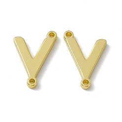 Letter V Rack Plating Brass Connector Charms, Real 18K Gold Plated, Long-Lasting Plated, Cadmium Free & Nickel Free & Lead Free, Letter Links, Letter.V, 14x9.5x1.5mm, Hole: 1mm