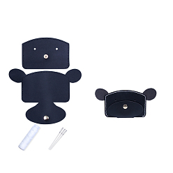 Black DIY Bear-shaped Wallet Making Kit, Including Cowhide Leather Bag Accessories, Iron Needles & Waxed Cord, Black, 8x12cm