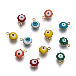 Mixed Color Golden Tone Brass Enamel Charms, Flower with Eye, Mixed Color, 9x7x5mm, Hole: 1mm