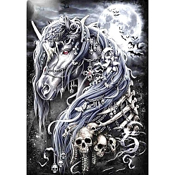 White Halloween Theme Skull Horse DIY Diamond Painting Kits, including Resin Rhinestones, Diamond Sticky Pen, Tray Plate and Glue Clay, White, 400x300mm