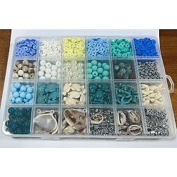 Античный Серебристый & Платиновый Наборы для самостоятельного изготовления декоративных элементов на морскую тематику, в том числе бусины из полимерной глины, акриловые бусы и подвески, синтетические бирюзовые бусины, Латунные бусины, пластиковые шарики, подвески и трубки из сплава, медные прыжки, старинное серебро и платина, 6x1 мм, отверстие : 2 мм