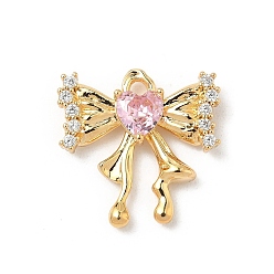 Лавандовый румянец Латунные микро проложить кубического циркония подвески, бантом, реальный 18 k позолоченный, лавандовый румянец, 17x17.5x3.5 мм, отверстие : 1.6 мм