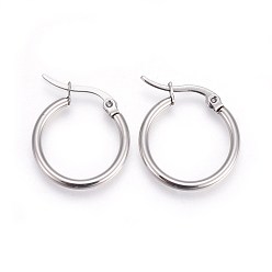 Stainless Steel Color 304 Stainless Steel Hoop Earrings, Hypoallergenic Earrings, Ring Shape, Stainless Steel Color, 17x15x2mm, 12 Gauge, Pin: 1mm