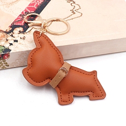 Chocolate Dog Pu Leather Keychain for Women, Car Charm Bag Pendant, Chocolate, 8x8.5cm
