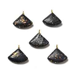 Black Natural Dolomite Dyed Pendants, Triangle Charms, Golden, with Opal, Black, 19x20x5.5mm, Hole: 2mm