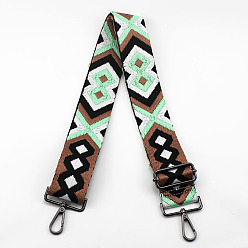 Light Cyan Ethnic Style Cotton Jacquard Adjustable Wide Shoulder Strap, with Swivel Clasps, for Bag Replacement Accessories, Gunmetal, Light Cyan, 80~130x5cm