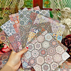Mixed Color 24 Sheets 12 Patterns Mandala Flower Scrapbook Paper Pads, for DIY Album Scrapbook, Background Paper, Diary Decoration, Square with Tile Pattern, Mixed Color, 152x152mm, 2 sheets/pattern