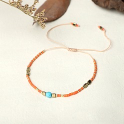 Mixed Color Bohemian Style Handmade Braided Friendship Bracelet with Semi-Precious Beads for Women, Mixed Color, 0.1cm
