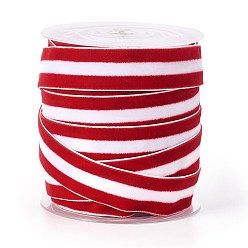 Red Polyester Ribbon, Single Face Velvet Ribbon, Binary Colour, Striped Pattern, Red, 3/8 inch(10mm), about 50yards/roll(45.72m/roll)