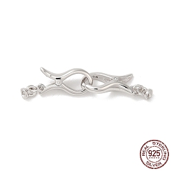 Real Platinum Plated Rhodium Plated 925 Sterling Silver Interlocking Clasps, with 925 Stamp, Real Platinum Plated, 12.5x6x3mm, Hole: 1.5mm