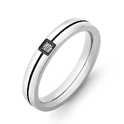 Black Titanium Steel Rhinestone Finger Rings for Men, Couple Rings, Black, US Size 7(17.3mm)
