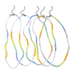 Colorful Glass Round Beaded Necklace, Stainless Steel Jewelry for Women, Colorful, 15.94 inch(40.5cm)