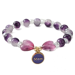 Indigo Jewelry Gift for Mother's Day, Alloy Enamel Charm Bracelets, Round & Heart Twon Tone Glass Beaded Bracelet for Women, Indigo, Inner Diameter: 2 inch(5cm)