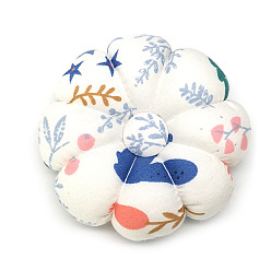 White Flower Pattern Wrist Strap Pin Cushions, Pumpkin Shape Sewing Pin Cushions, for Cross Stitch Sewing Accessories, White, 90mm