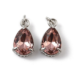 Коричневый Подвески из латуни с кубическим цирконием и стеклянным кристаллом, слеза, платина, стойки покрытие, долговечный, без свинца и без кадмия, с целью перехода в кольце, коричневые, 14x8x6.5 мм, отверстие : 2 мм