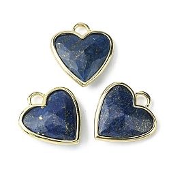 Lapis Lazuli Natural Lapis Lazuli Pendants, Faceted Heart Charms, with Rack Plating Light Gold Plated Brass Edge, 23x20x7mm, Hole: 4x4mm