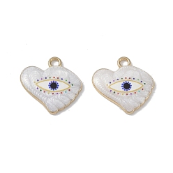 White Rack Plating Alloy Enamel Pendants, with Resin, Heart with Evil Eye Charm, Cadmium Free & Nickel Free & Lead Free, White, 18x18.5x3mm, Hole: 2mm