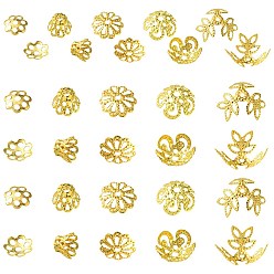 Golden 400PCS 5Style Iron Bead Caps, Golden, 6~10x1~6mm, Hole: 1~1.2mm