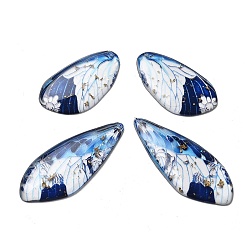 Морской Синий 4шт. подвески в виде крыльев бабочки из прозрачной эпоксидной смолы, с золотой фольгой и блестками, Marine Blue, 29.5~40x15~17x2~2.5 мм, отверстие : 1.1 мм