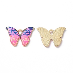 Pearl Pink Alloy Enamel Pendants, Light Gold, Cadmium Free & Nickel Free & Lead Free, Butterfly Charm, Pearl Pink, 15x21.5x1.5mm, Hole: 2x3mm