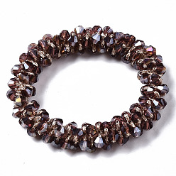Rosy Brown Faceted Transparent Glass Beads Stretch Bracelets, Pearl Luster Plated, Bicone, Purple, Inner Diameter: 1-5/8 inch(4cm)
